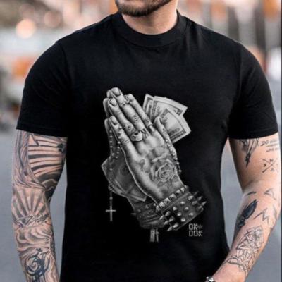 China Anti Pilling Men's T-shirt Colored Folded Hands Prayer Printed Custom Logo Tee Unisex Hip Hop 2021 Fashionable T-shirt for sale