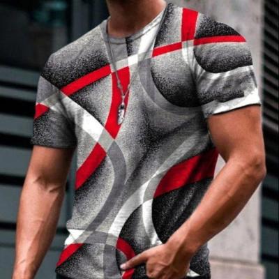 China Creative 3D Art Print Short Sleeve Crew Neck T-shirt Galaxy Wave Fashion Fancy Tee Men's Round Neck Anti-Shrink for sale