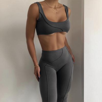 China 2021 Autumn New Solid Color Sportswear Woman Fitness Legging Seamless Yoga Suit Slim Fit Breathable Sexy Tank Yoga Suit for sale