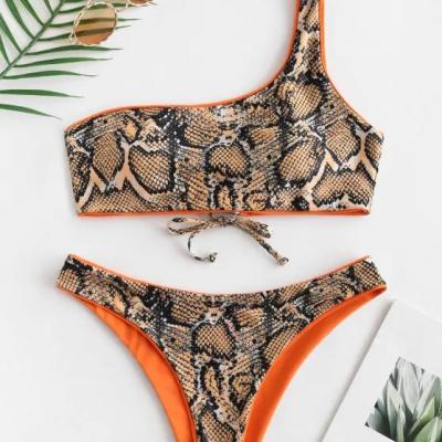 China Double Sided Pattern Snake Swimsuit New Style Trend Wear Strap Woman Bikini Suit One Shoulder Breathable Hot Sexy Swimwear for sale