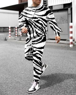 China Breathable Super Classic Men's Round Collar Hoodie Set Texture Pattern Black White Zebra Fashionable Soft Men's Sports Hoodie Suit for sale