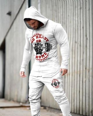 China Breathable Seal Printing Slim Fit Suit Autumn Winter Sport Pullover Hoodies Sweatsuit Men's Hoodie White Sportswear Pants for sale