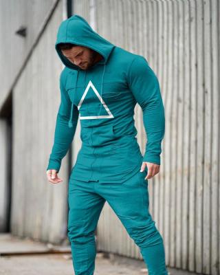 China Breathable Squid Game Triangle Graphic Printing Classic Lake Hoodie Drawstring Pullover Hoodie Sweatsuit blue pants design for sale