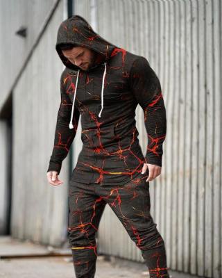 China Breathable Classic Drawstring Design Hoodie Set Mens Sportswear Slim Fit Hoodie Pants Split Print Trend Men's Sweatsuit for sale