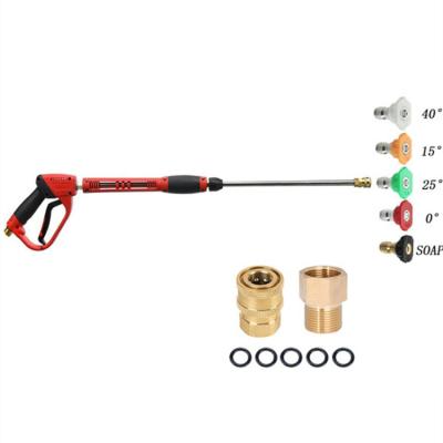 China Car Pressure Washer Gun 5000 PSI Power Jet Wash Gun with M22-14/15mm Fit, Extendable Wand and 5 Jet Tips for sale