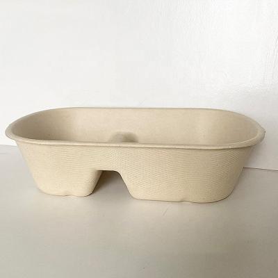 China 2 Compartment Disposable Bento Meal Lunch Food Container Packing Biodegradable Takeout Box for sale