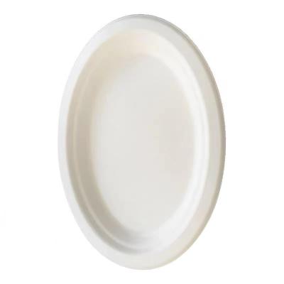 China 7 Inch Bagasse Biodegradable Disposable Oval Plates Sugarcane Pulp Biodegradable Dinner Dishes for sale