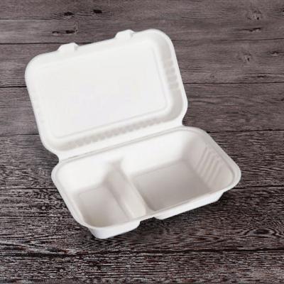 China Disposable Sugar Cane Bagasse Food Bowls 2 Compartment Food Containers With Lids for sale