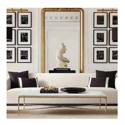 China Durable luxury square rectangular hand forged living room solid marble gold thaddeus coffee table metal glass coffee table for sale