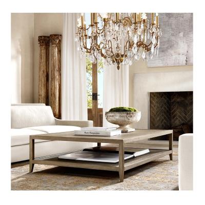 China Modern French Wooden Solid Rectangular Square Coffee Table White Oak Home Luxury Hardwood End Table for Living Room Furniture for sale