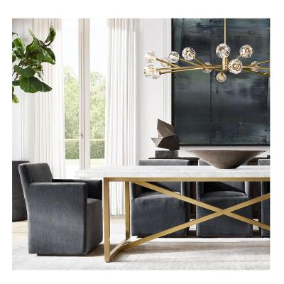 China Luxury Natural Marble Gold Stainless Steel Kitchen Room X-Base Modern Classic Table Light Rectangular Dining Table For Home Furniture for sale