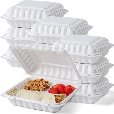 China Microwavable Restaurant Take Out Take Out 3 Compartment MFPP Takeout Boxes Biodegradable Plastic Clamshell Hot Food To Go Containers for sale