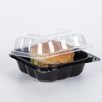 China Microwavable Plastic Deli To Go Hinged Box Meal Togo Boxes Disposable 6x6 Black Clear Vented Hamburger Takeout Food PP Take Out Containers for sale