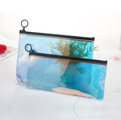 China Wholesale Recyclable Customized Clear PVC Transparent Plastic Zipper Holographic Cosmetic Bag for sale