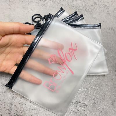 China Recyclable PVC Resealable Slider Frosted Zipper Bag Poly Plastic Tote Bag With Black Zip for sale