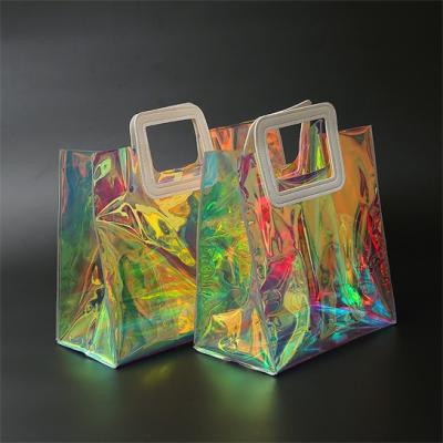 China Fashion Makeup Pouch Shopping Tote Bags\Comfortable Glossy Transparent Holographic Low Travel\Durable Moq PVC Lady Bag for sale