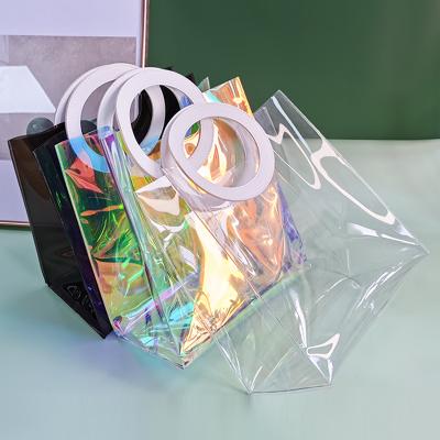 China Recyclable Custom Logo Printed Clear PVC Tote Bag Plastic Handbag Shopping Bag for sale