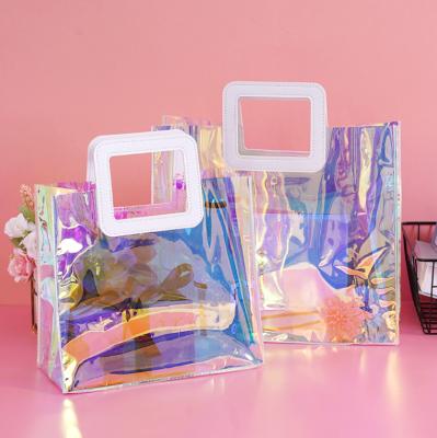 China Fashion Hologram Recyclable Transparent PVC Tote Bag Clear Laser Handbag Holographic Shopping Bag for sale