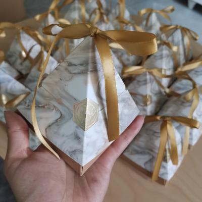 China Recyclable Luxury Marble Gift Packaging Box Recyclable Champagne Gray Wedding Candy Box With Sliver Sliver for sale