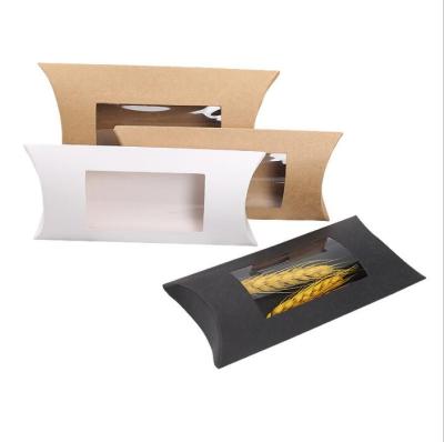 China Handmade Custom Colorful Small Recyclable Kraft Paper Pillow Boxes Underwear Pillow Box With Clear PVC Window for sale