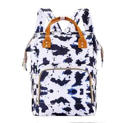 China Water Resistant Cow Grain Mother Baby Diaper Bag Bottle Mom Bag Large Capacity Diaper Back Backpack for sale