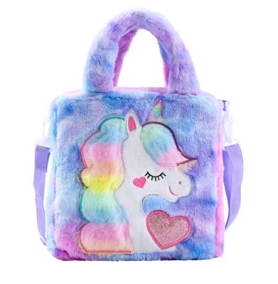 China New Waterproof Cartoon Embroidered Cute Plush Shoulder Bags Girl Child Handbags Unicorn Girl Cross-Body Bags for sale