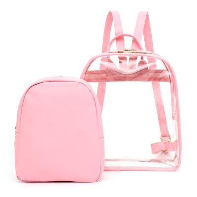 China Fashion Raincoat Style Waterproof 2 Pieces Freeze Clear PVC Small Mini Backpack For Women And Children for sale