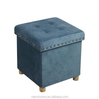 China Folding decorative cube folding velvet storage stool vintage style portable stool in storage box for sale