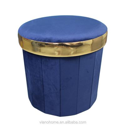 China High Quality Fashion Yarn Fabric Velvet Folding Desk Organizer Ottoman Stool Round Foldable Seat For Living Room for sale