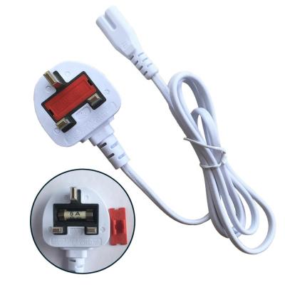 China British AC Power White Cable Power Station Cord With Fuse Plug 2 Fork For Apple Mac Charger Adapter 45W 60W 85W for sale