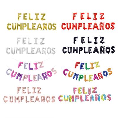 China Toy Wholesale promotional script 16 inch Cumpleanos de feliz letter balloon in spanish birthday party decoration banner foil balloon for sale