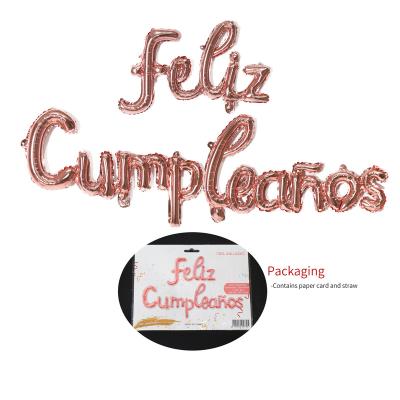 China Toy Wholesale promotional script 16 inch Cumpleanos de feliz letter balloon in spanish birthday party decoration banner foil balloon for sale