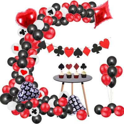 China Gift Toy 95 Pcs Set Red Black And White Poker Banner Latex Balloons 4 Casino Mylar Balloons Garland Las Vegas Theme Party Decorations for sale