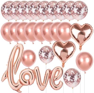 China Promotional Toy Love Rose Gold Confetti Balloons Set, XXL Love Helium Foil Balloon for Birthday Wedding Valentine's Day Engagement Anniversary for sale