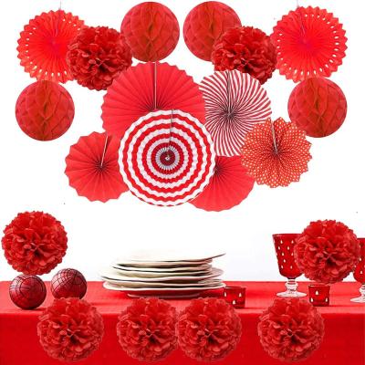 China Toy Hanging Paper Fan Set, Tissue Paper Pom Poms Flower Fan and Promotional Honeycomb Balls for Birthday Baby Shower Wedding Festival Wedding for sale