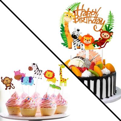 China Toy Animal Cake Topper 1pcs Promotional Zoo Happy Birthday Animal Banner, 35 Amazing Animal Cupcake For Kid Birthday Party Decoration Jungle for sale