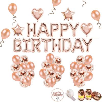 China Morden Rose Gold Birthday Party Decoration Balloons Happy Birthday Banner Rosegold Heart Star Confetti Balloons Table Confetti for Girl for sale