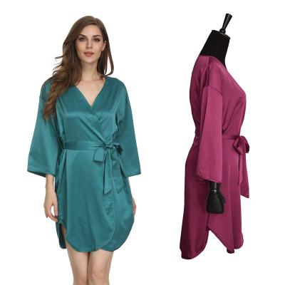 China Fashion Women's QUICK DRY Spandex Satin Chiffon Kimono Long Robes Collarless Belted Bridesmaid Bathrobes Sleepwear for sale