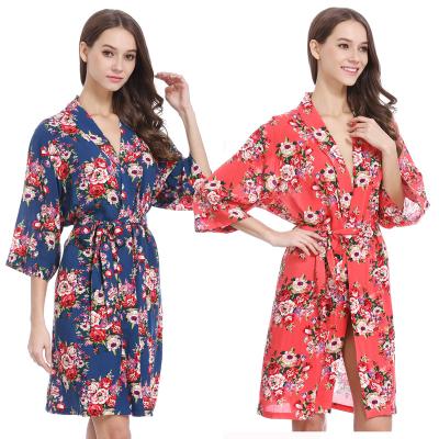 China Breathable Fashion Cotton Long Robe Floral Dressing Gown Rayon Wedding Bridesmaid for sale