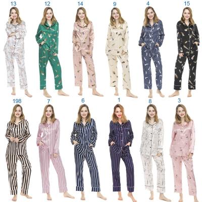 China QUICK DRY Silk Like Satin Floral Pajama Set Women Long Sleeves Floral Pijama Lounge Wear Sleepwear for sale