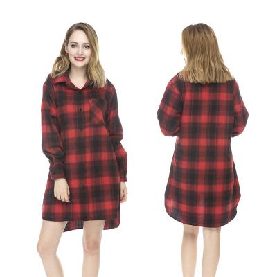 China Wholesale Women Soft Long Sleeves Breathable Yarn-Dyed Plaid Flannel Cotton Nightgown for sale