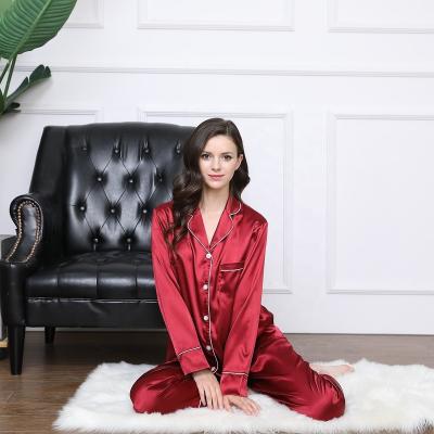 China Hot Sale QUICK DRY Satin Pajamas Silk Women Long Sheath Set Christmas Pajamas Women Sleepwear for sale