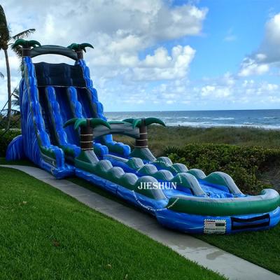 China 2020 Plato PVC tarpaulin new product cheap tropical palm tree inflatable water slide with swimming pool for rent for sale