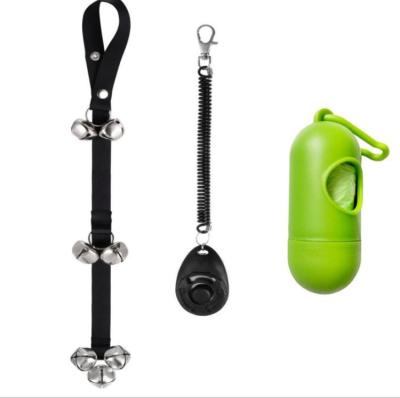 China Viable 3 in 1 Pet Products Set Dog Door Bell Training Clicker Pet Poo Holder Dispenser for sale