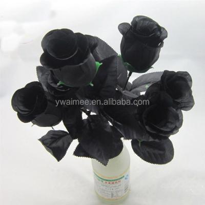 China High grade silk fabric for artificial black rose Yiwu Aimee supplies black 7heads rose bushes for sale, artificial fresh black rose flower (AM-FB02) for sale