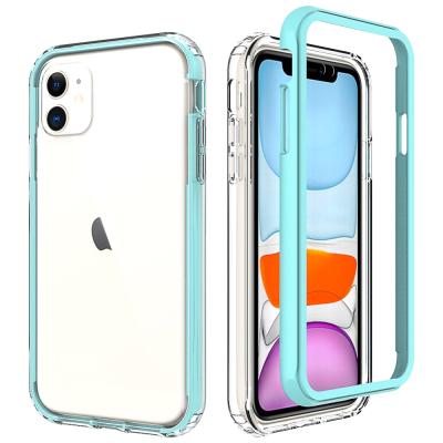 China Flexible Clear PC+TPU Colorful Front Frame Coating Drop Protection Oil Cover Case For Apple iPhone 11 for sale