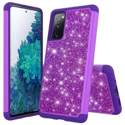 China Dual Proective Hybrid Case Cover For Samsang S20 Fe Glitter PU Decoration TPU PC Phone Case for sale