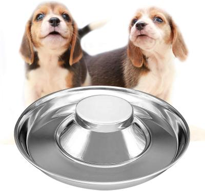 China Stainless Steel Dog Viable Silver Puppy Bowl Slow Feeder Bowls For Food Feeding Water Weaning Healthy Metal Dog Flat Slow Feeder for sale