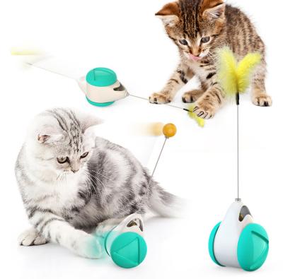 China New Stocked Pet Products Balance Swing Car Rocker Arm Interesting Cat Toy Catnip Ball Feather Cat Toys With Wheels for sale