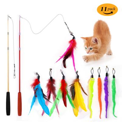 China Factory Wholesale Viable Cat Sticks Replacement Feather Head Interactive Puzzle Set Cat Toys for sale